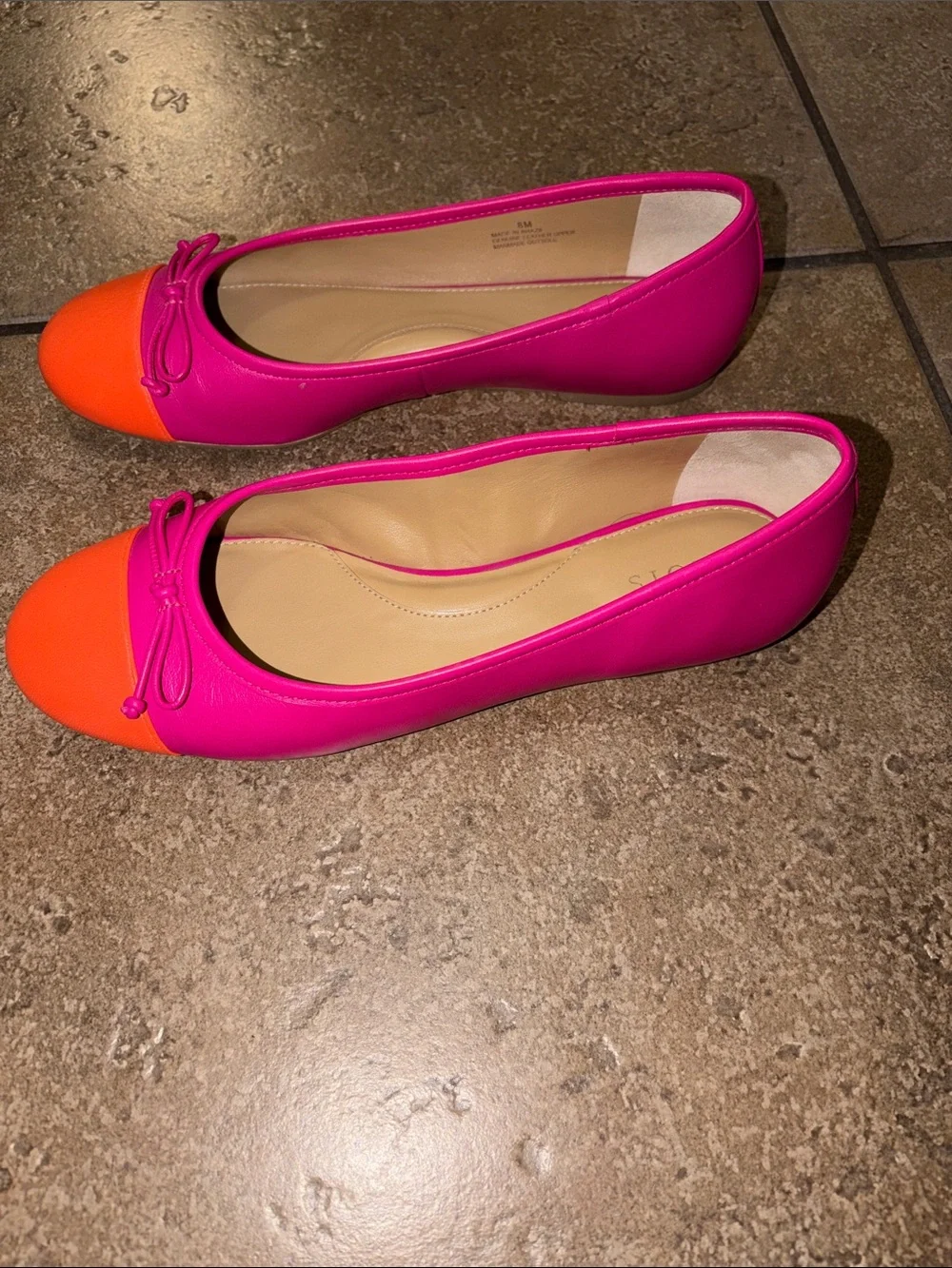 Talbots Pink and Orange Two-Tone Cap-Toe Ballet Flats